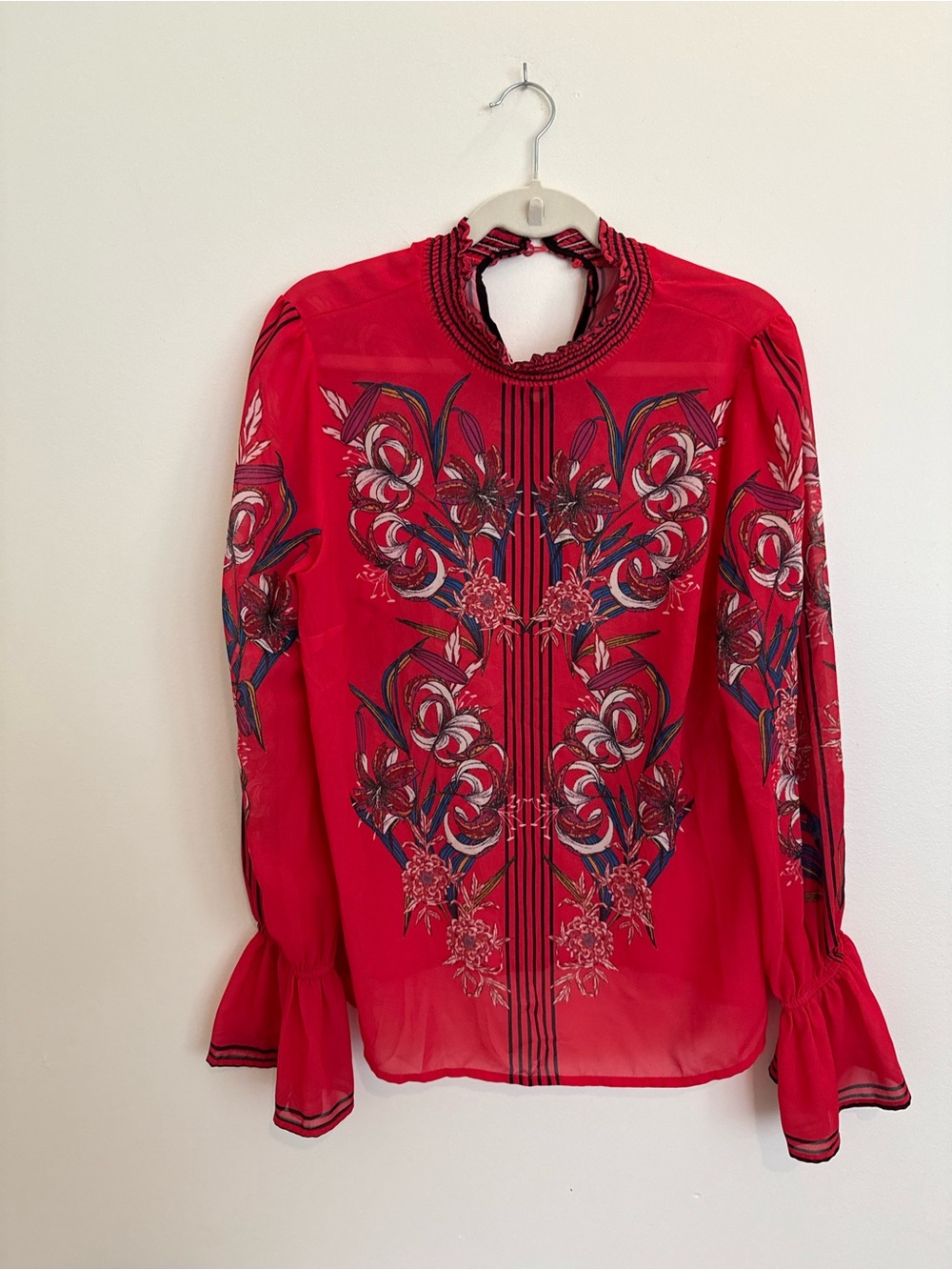 fab'rik Red Floral Embroidered Long-Sleeve Blouse